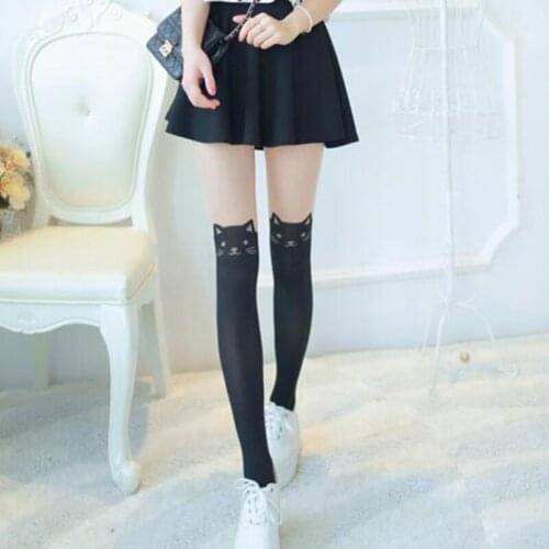 Fashion Women Cat Tail Gipsy Mock Knee Black Beige Patchwork Tights High Hosiery Pantyhose Panty Hose Tattoo Tights Accessory