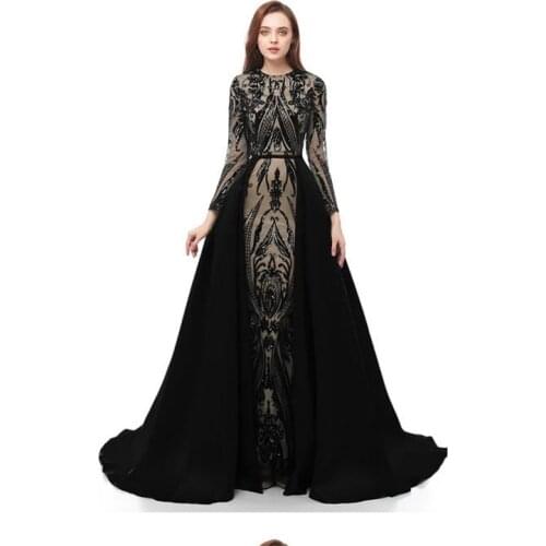 2021 Long Sleeve Lace Elegant A-Line Beading Evening Dress Party Dress Performance Evening Dress Girl With Detachable Train