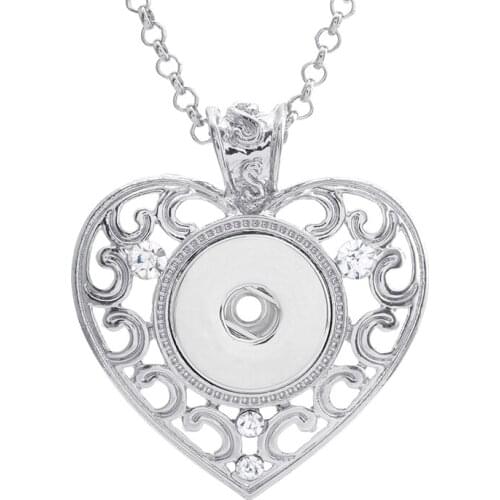 Trendy Rhinestone Heart pendant snap necklace 60cm fit 18MM snap buttons Fashion jewelry DIY accessories XL0011
