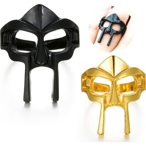 2 Colors Gold Black Classic Retro Mens Open Rings Punk Gothic Mask Resizable Ring Accessories Jewelry For Male Party Best Gift