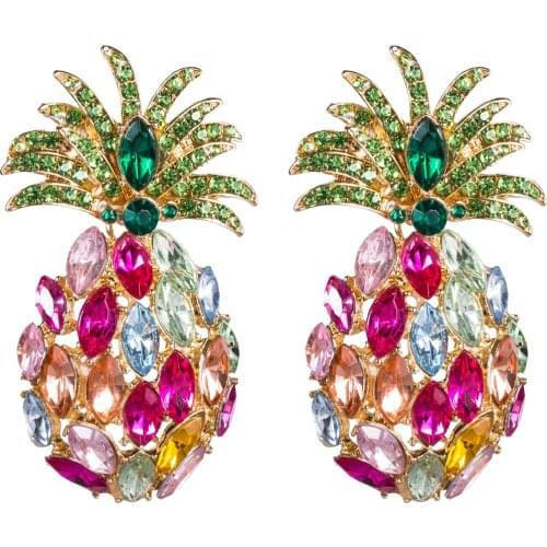 Wholesale Fashion Pineapple-Shaped Colorful Rhinestone Dangle Drop Earrings High-Quality Crystals Jewelry Accessories For Women