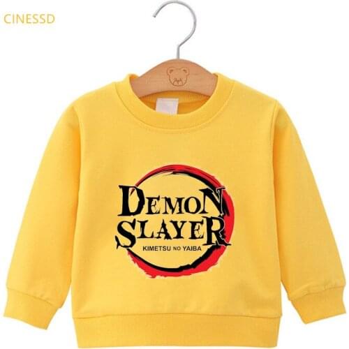 Anime Demon Slayer Pullover Sweatshirt For Children Cute Boy Tanjiro Kamado Costume Hoodie Harajuku Girl Sudadera Thick Pullover