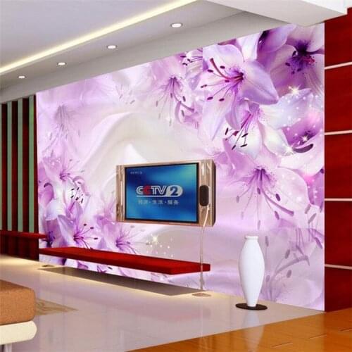 Romantic 3D Stereo Purple Flower Silk Wallpaper Living Room TV Sofa Backdrop Wall Fresco Home Decor Mural Papel De Parede Floral