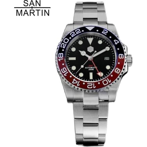 San Martin New Stainless Steel GMT Dive Mens Watches Retro Water Ghost 200m Waterproof Luxury Automatic Mechanical Male Watch