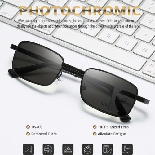 Outdoor Photochromic Shade the sun Reading Glasses Men Progressive Multifocal Anti Blue Light Presbyopia Glasses Full frame +1.5
