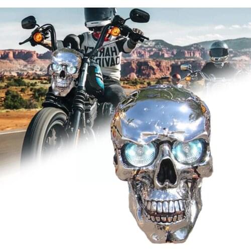 Halloween Universal Custom LED Heada Light Metal Skull High Low Beam HeadLight HeadlLamp Halloween Motorcycle Decorative Lights