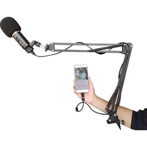 USB Wired Computer Microphone Set Reverberation Volume Adjustable Earphone Monitor With Stand Condenser Microphone