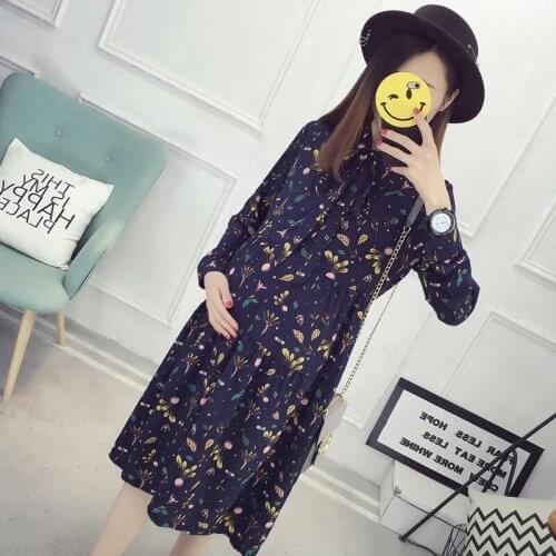 Print Maternity Clothes for Breastfeeding Long Sleeve Nursing Dresses Cotton Pregnancy Clothing for Pregnant Women M-4XL