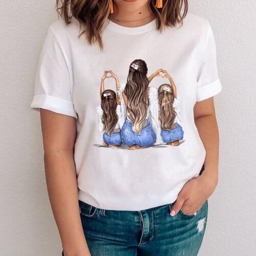 FIXSYS Women Graphic Love Short Sleeve Cartoon Mom Mama Mother Daughter Clothes Lady Tops Clothing Print Female Tshirt T-Shirt