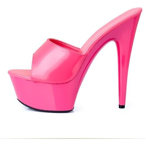 Shoes Woman New 2019 Summer Elegant High Heels 15cm Fine Transparent Glass Slipper Shoes Heavy-bottomed Sandals and Slippers