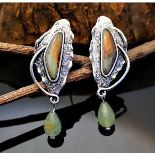 Boho Abalone Shell Earring For Women 2019 Vintage Silver Color Leaf Geometric Bohemian Pendant Water Drop Earrings O5D320