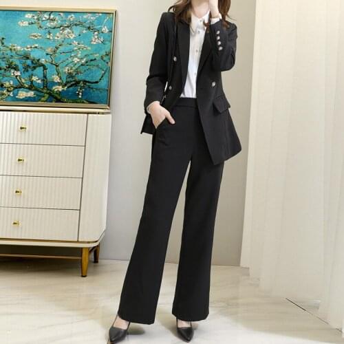 Womens suit office Lady set double breasted suit Flare pants Suits female Autumn Spring two pieces sets office female Plus Size