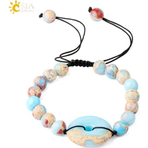 CSJA Natural Stone Donuts Beads Weave Bracelet for Women Tiger Eye Lapis Lazuli Gem Stone Handmade Bracelets Jewelry Gifts G811