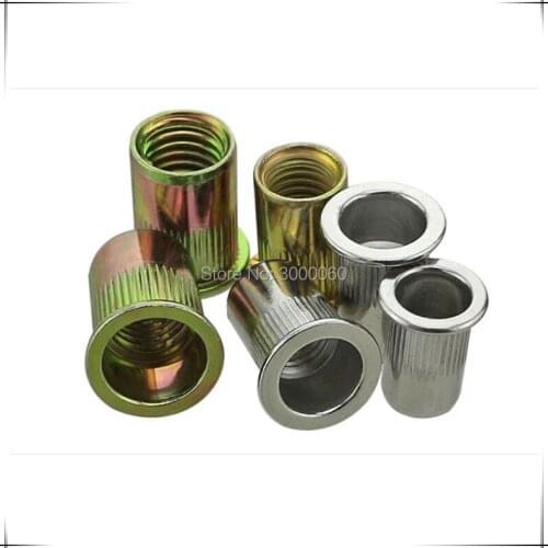 1/4-20 Color Zinc Plated Steel Knurled Body Flat Head Rivet Nut 200pcs/lot