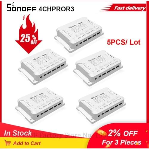 1/ 5PCS Itead SONOFF 4CHPROR3 4 Gang Wifi Smart Home Switch Wireless APP Remote Controller Wifi Breaker Relay Module via eWelink