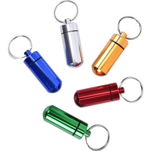 1Pc Portable Waterproof Mini Blue Aluminum Keychain Pill Storage Box Bottle Case Holder Refillable Bottles