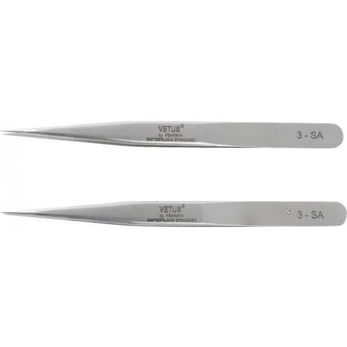 10pcs/Lot 100% Genuine Vetus SA Series Ultra Precision Stainless Eyelash Tweezers Anti Acid SA Tweezer