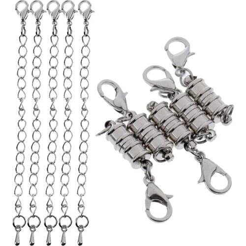 10 Pieces Silver Tone Magnetic Lobster Clasp and Chain Extender for Jewelry Necklace Bracelet