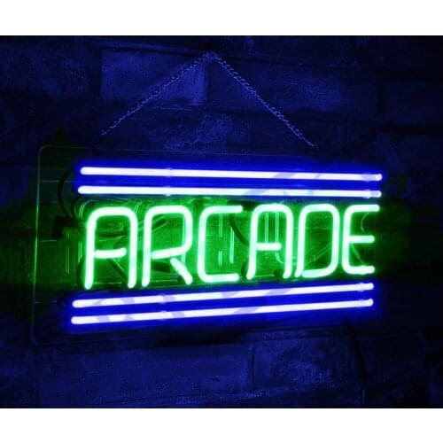 14“ Arcade Blue Green Acrylic Custom Neon Light Lamp Sign Beer Bar Handmade Glass Decorate Home Wall Room Windows Tube Artwork