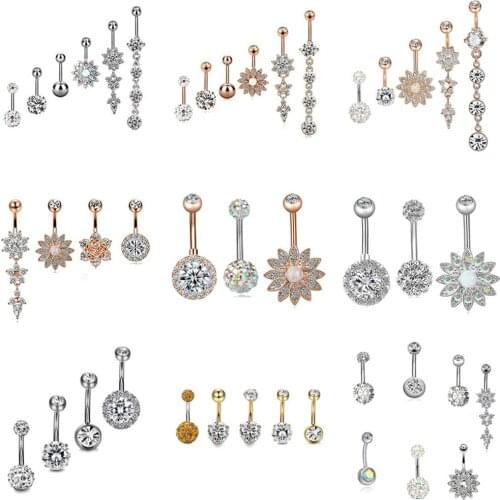 2/4/5/6/7Pcs/Set Surgical Steel Piercings 14G Navel Piercings Belly Button Piercing Dangle Earrings Belly Bar Sexy Body Jewelry