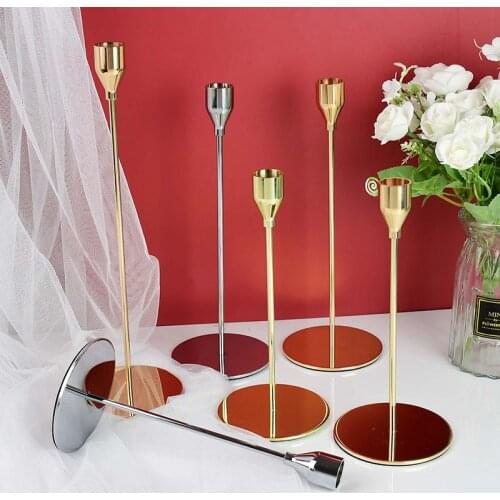 3pcs/set Simple Modern Style silver Rose Gold Metal Candle Holders Elegant Candlestick Wedding Decor Clubs Parties Home Ornament