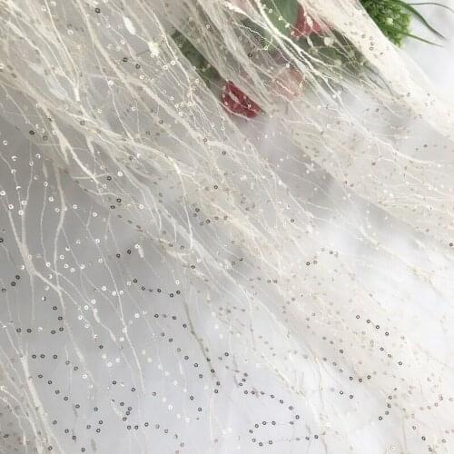 3Y/Lot Sequins Fabric Stripe Original Line Lace Embroidery Accessories Wedding Clothing Mesh Fabric DIY Material