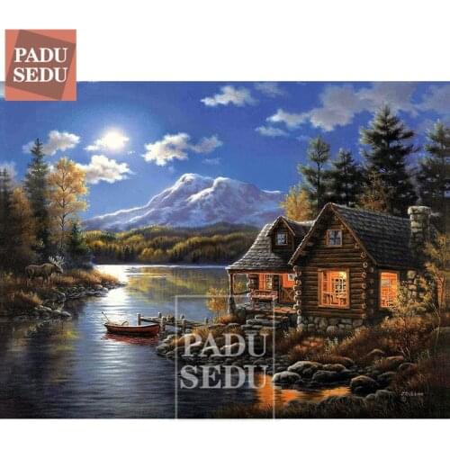 5D Diamond Painting Kits country House scenery Picture Rhinestones Diamond Embroidery Lakeside Landscape Cross Stitch Decor Home