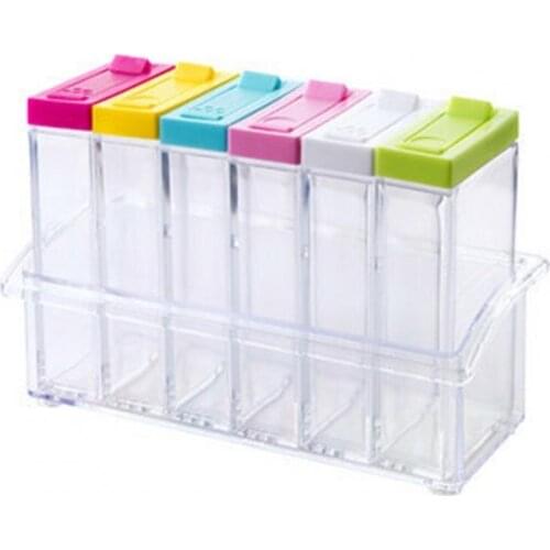 6Pcs/Set Multifunctional Seasoning Box with Tray With Lid Condiment Storage Plastic Moisture-Proof Salt Jar for Kitchen Tools