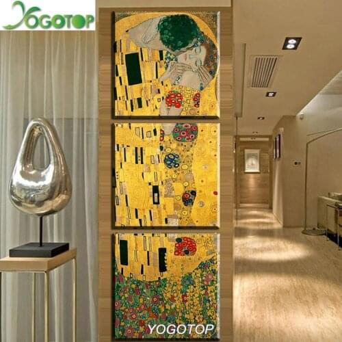Diy diamond embroidery full square/Round diamond painting 3 panel Modern Abstract Gustav Klimt Kiss Wall Art triptych ML807