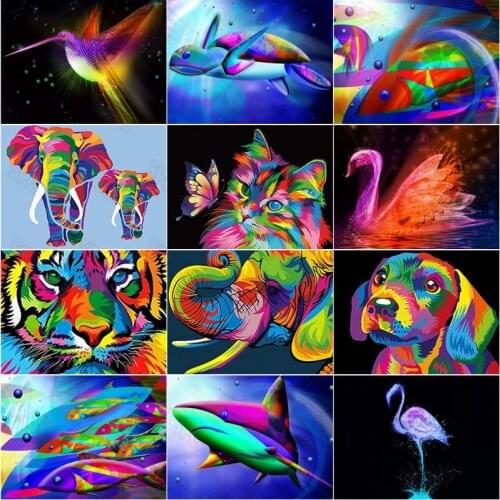 Diy Diamond Painting Colorful Fantasy Image Animal Turtle In The Sea Golden Retriever Whale Swan Elephant Pet Cat Poster
