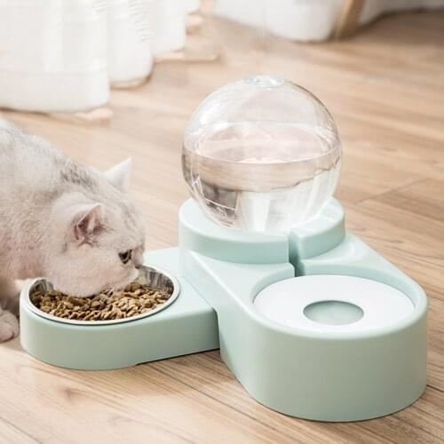 Pet Dog Cat Bowl Fountain Automatic Food Water Feeder Container Dispenser For Dogs Cats Drinking High Quality Pet Products 2021