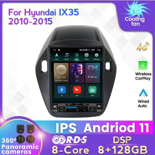 IPS 6+128G DSP Android 11 Car Radio GPS For Hyundai IX35 Tucson 2010-2015 Multimedia Tesla Vertical Screen Navi Wifi Carplay BT
