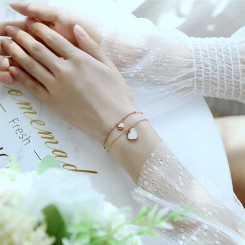 Korean And Japanese Fashion New Double-Layer 21Cm Stainless Steel Rose Gold Plated Bracelet For Women Simple Love Punk Jewelry