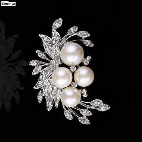 New Retro Rhinestone Pearl flower bride wedding brooch fashion Shawl Scarf Buckle pins gift jewelry Wholesale H1092