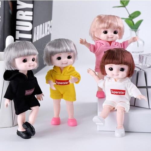 Dimple Girl BJD Doll 16cm Moveable Joint Dolls Cute Face 3D Eyes BJD Dolls Little Girl Sport Dress Make Up Toy Girls Gift Dolls