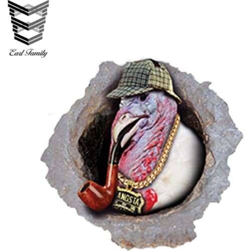 EARLFAMILY 13cm x 12.3cm Gangsta Turkey Gobbler Car Sticker Torn Metal Decal Reflective Stickers Funny Turkey Gobbler Decals