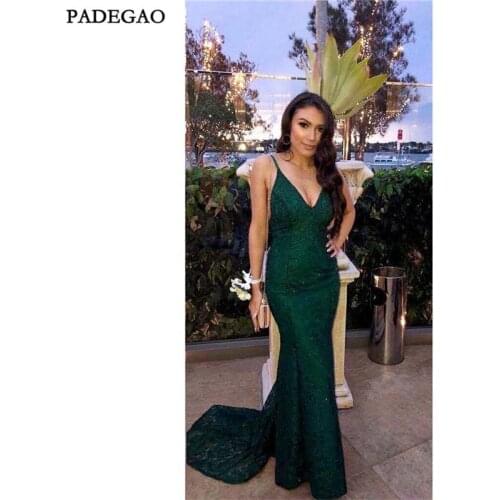 Elegant Green Evening Dresses Spaghetti Strap Mermaid Long Custom Made Sweep Train Formal Evening Gowns Prom Party skirt