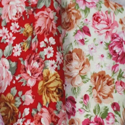 100x145cm Graceful Beige & Red All Over Blooming Flowers Printed Cotton Poplin Fabric Floral Fabric For DIY sewing bedding quilt
