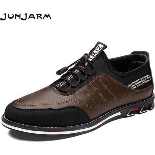 JUNJARM Brand Men Casual Shoes High Quality Leather Men Shoes Comfortable Breathable Boat Shoe Men Bussiness Shoes Big Size38-48