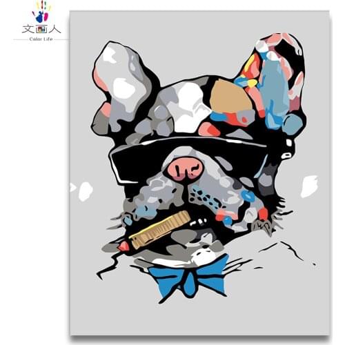 Cool Animal dog with cigar and black glass picture DIY painting by numbers with kits on canvas coloring by numbers for children