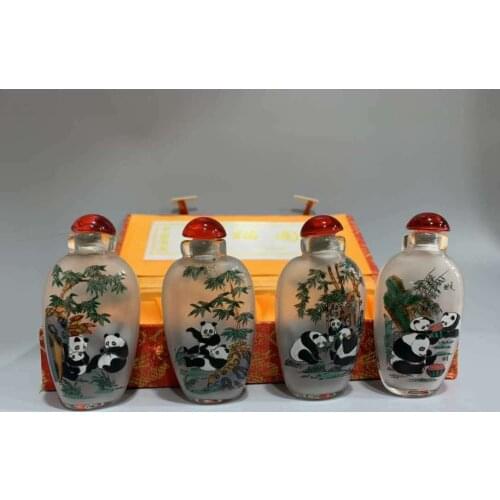 Chinese Glass Hand-painted Exquisite Inner Painting Panda Snuff bottle