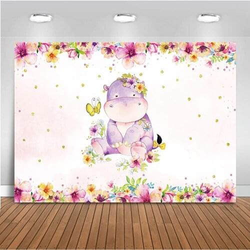MOCSIKA Hippo Backdrop Newborn Baby Shower Party Decoration Supplies Spring Flowers Background for Photo Studio 7x5ft Vinyl