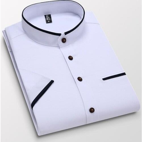 High Quality Men Clothing French Cufflinks Casual Dress Shirts Short Sleeved White Stand Collar Design Wedding Tuxedo Shirt 5XL