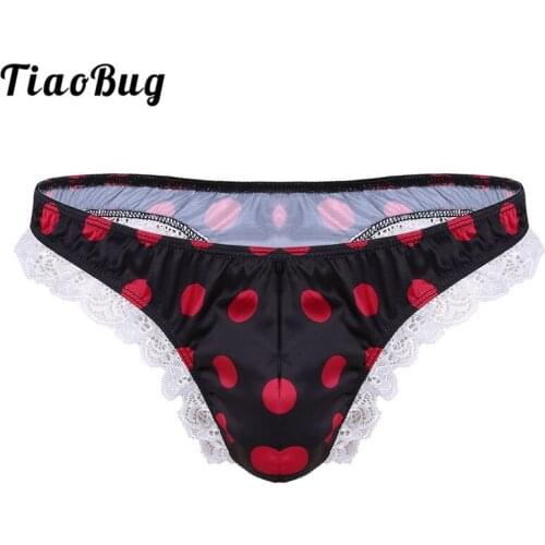 Men Low Rise Lingerie High Cut Ruffle Lace Polka Dots Bikini Briefs Gay Swimwear G-string Thong Hot Sexy Underwear Sissy Panties