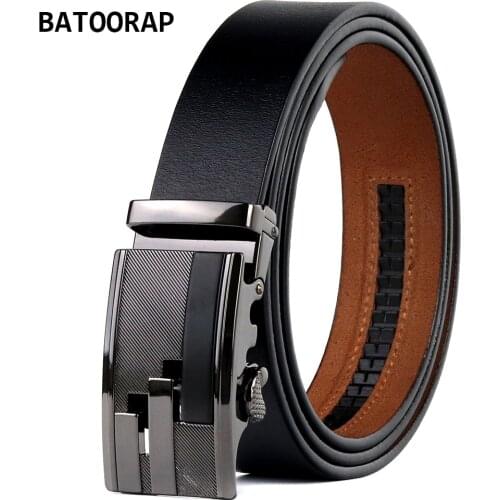 BATOORAP Mens Black Retro Ratchet Belt Luxury Brand Matte Metal Buckle Genuine Leather Man Belt Automatic Fashion Style FGHY08