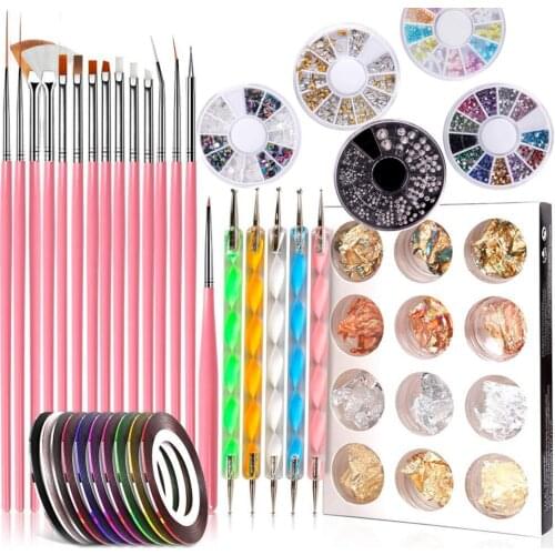 Nail Art Tool Set Kit Brushes Striping Tape Stickers Rhinestones Sticker Foils Decoration Dotting Manicure Set For Nail Design