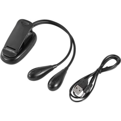 Clip-on Book Lights table Lamp desk Light USB 2 Dual Flexible Arms 4 LED for Piano Music Stand Dropshipping black
