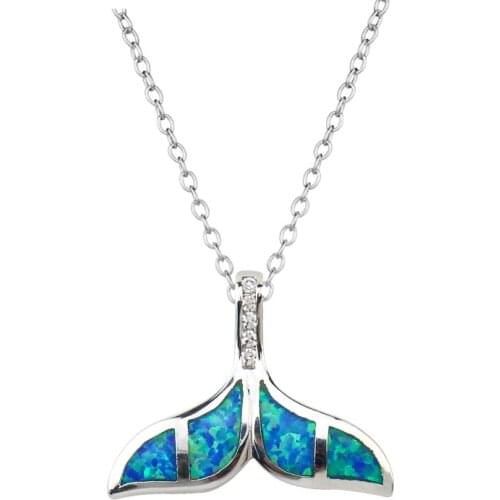 New Trendy Women Whale Necklace Blue Opal Tail Fish Nautical Chokers Charm Mermaid Tail Pendant Necklace Jewelry for Women