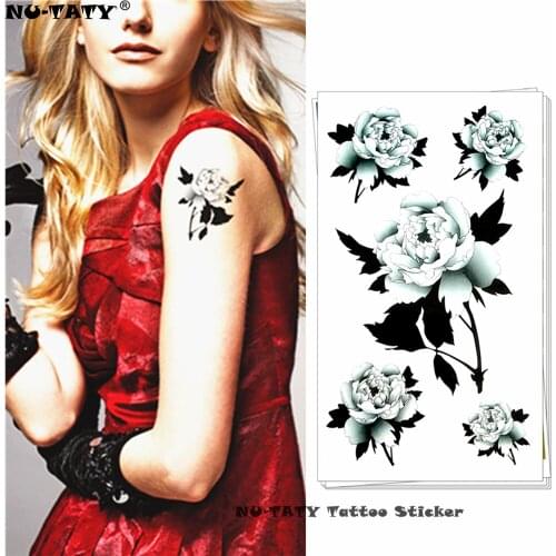 Nu-TATY White chrysanthemum Temporary Tattoo Body Art Arm Flash Tattoo Stickers 17*10cm Waterproof Fake Henna Painless