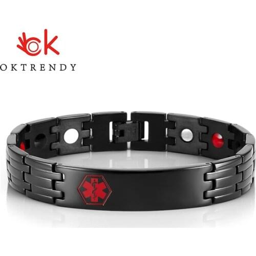Oktrendy Medical Alert ID Bracelet for Men 316L Stainless Steel Male Pulseira With Magnetic Bracelets Bangles Black